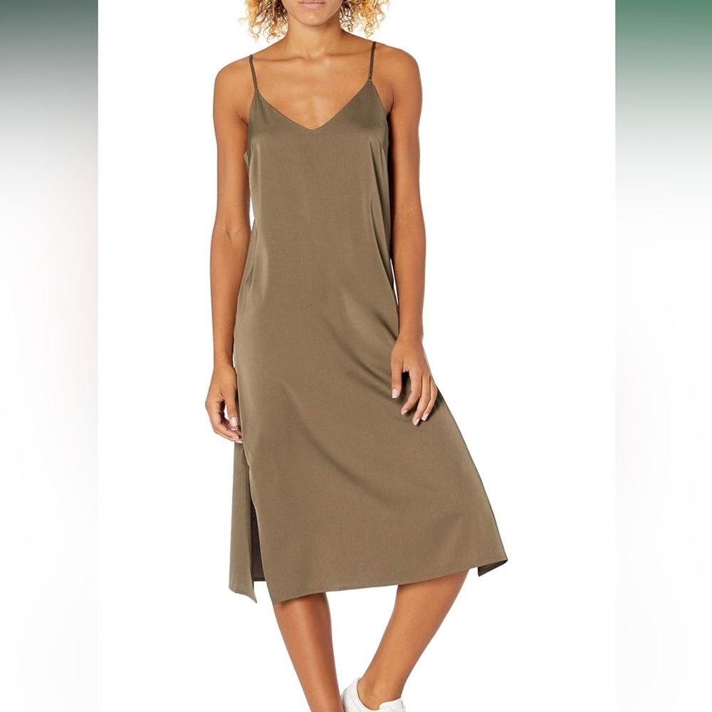 Spaghetti straps  Olive Midi Dress ANA slip dress dark  Olive  large V back